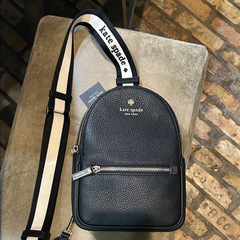 Kate Spade Black Textured Backpack with White Accents